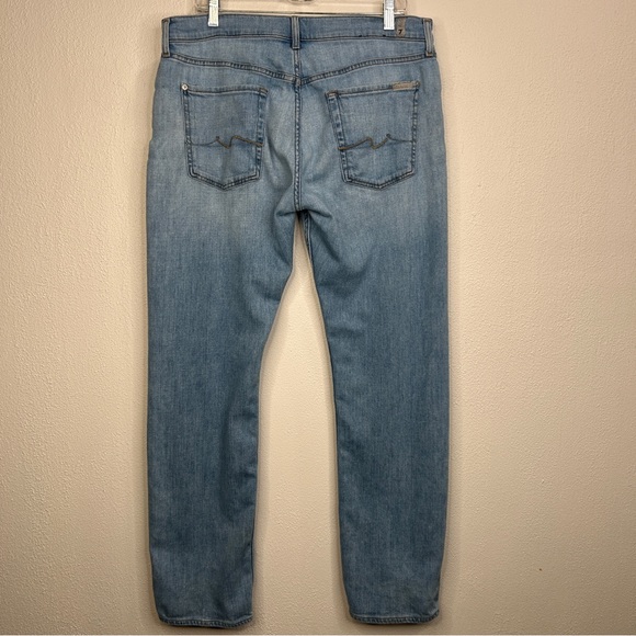 7 for All Mankind the straight jeans mens 36X32 light medium wash denim blue - Picture 2 of 14